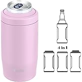4-in-1 Skinny Can Cooler Double Wall Stainless Steel Insulated Can Holder,Can Coozie, Works With 12 Oz Slim Can,Standard Cans,Beer Bottles & As Pint Cups (Pink)