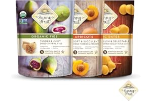 Sunny Fruit Organic Dried Fruit Assortment - Dates, Figs & Apricots Variety, 3 Bags (15 Individual Portion Packs) | No Preservatives, No Sugar Added | ORGANIC, NON-GMO, VEGAN, HALAL, KOSHER