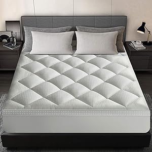 HEPERON Queen Size 100% Waterproof Mattress Topper,Extra Thick Down Alternative Mattress Pad Cover,400TC Cotton Pillow Top Mattress Protector with 8-21 Inch Deep Pocket(White, Queen)