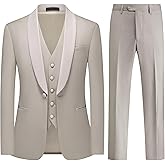 Men's Suit Slim Fit 3 Piece Tuxedo Shawl Collar Blazer Jacket Vest Pants Suit Set for Casual Wedding Prom Formal Wear