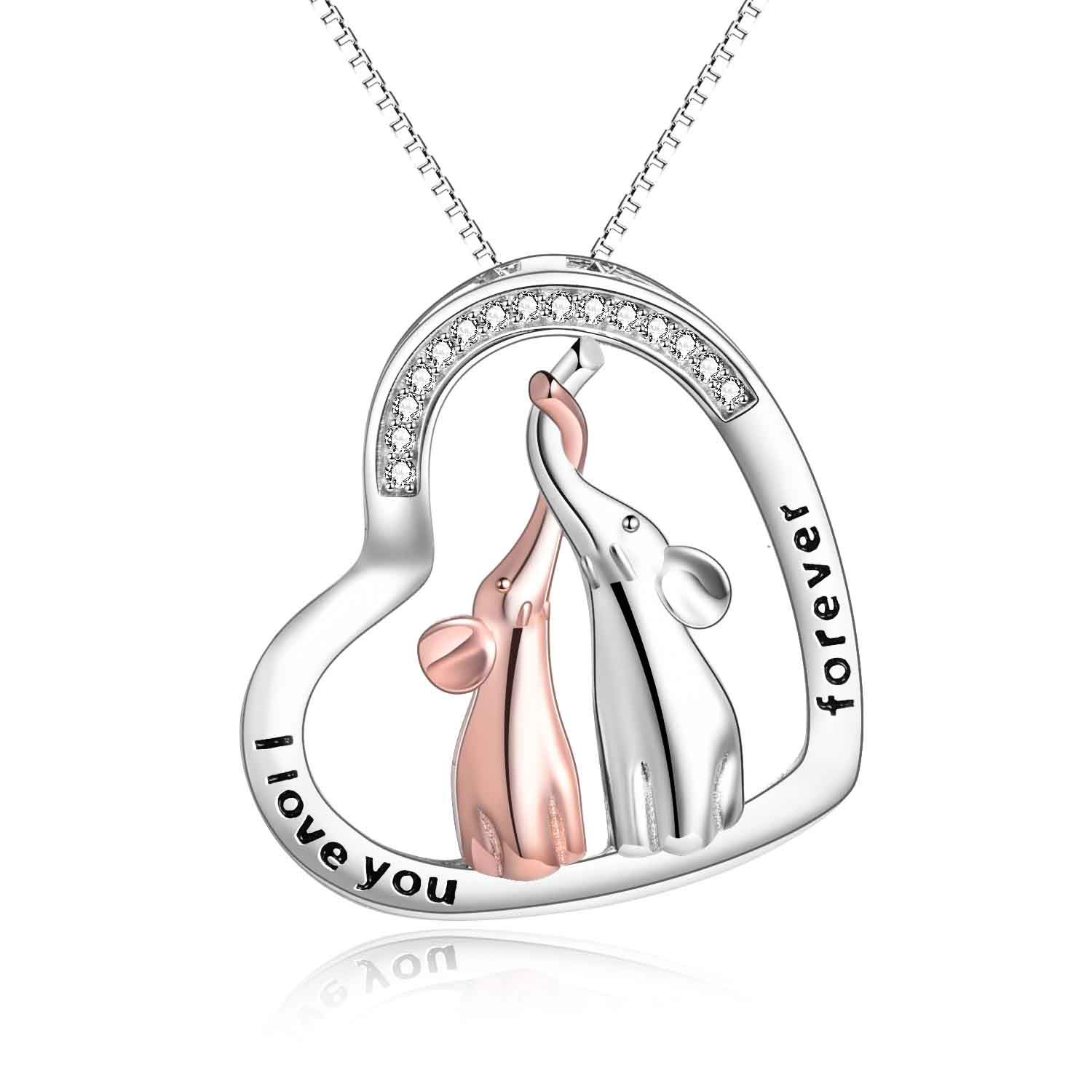 VONALA Elephant Gifts for Women Sterling Silver Elephant Necklace Cute Animal Heart Pendant Jewellery Mother’s Day Gifts — image 1