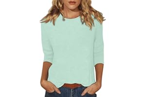 SLQDGMRYZ 3/4 Sleeve Shirts for Women Loose Fit Crewneck Dressy Casual Tops Lightweight Solid Color Comfy Cute T Shirts