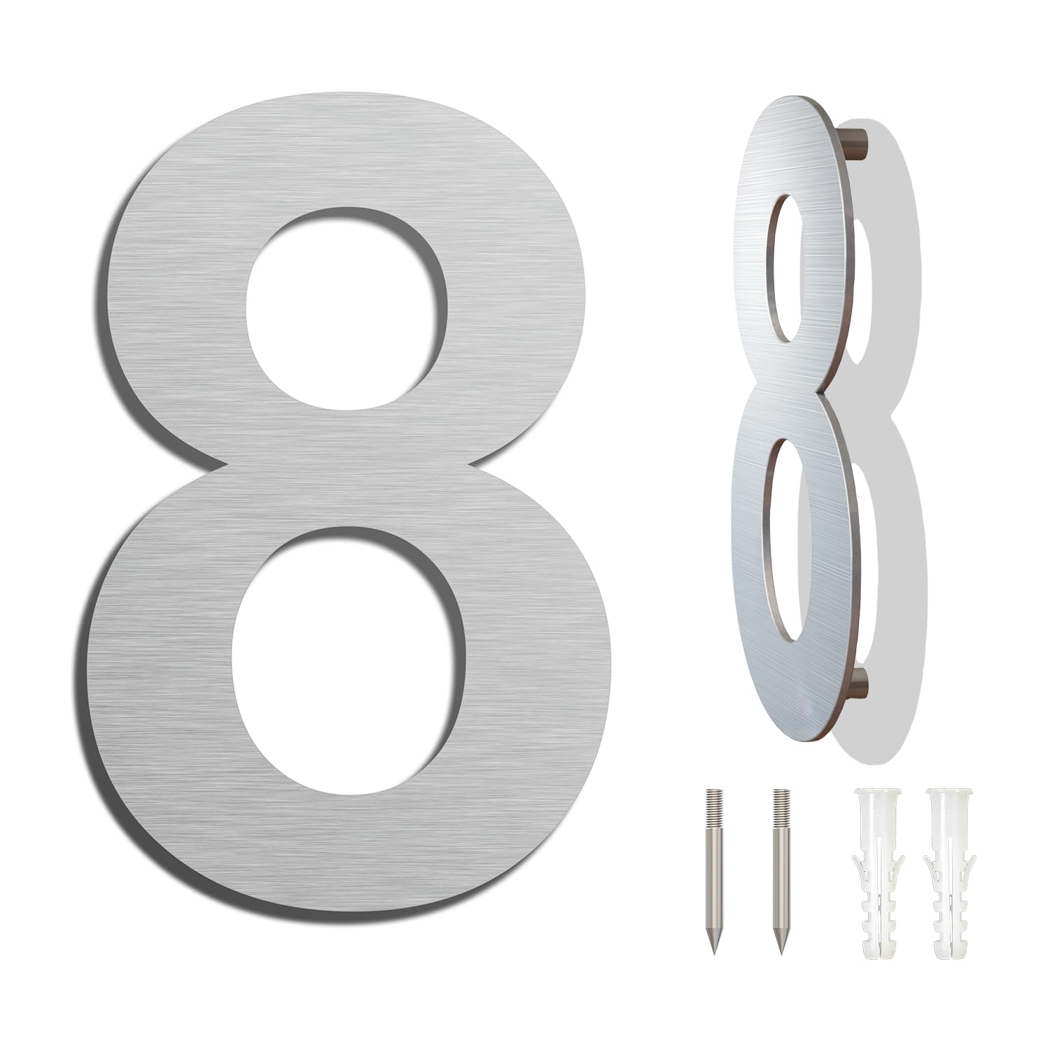 Brushed Modern House Number -4 Inch 102mm Height, Made of Solid 304 Stainless Steel, Floating Appearance and Easy to Install (Number 8 Eight)