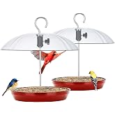 Kingsyard Platform Bird Feeder with Adjustable Dome for Outdoors Hanging | Metal Tray, Adjustable Dome, Adjustable Bird Access, Rain-Resistant, Drainage Holes, Seed &amp; Mealworm Feeder, Red, 2 Pack