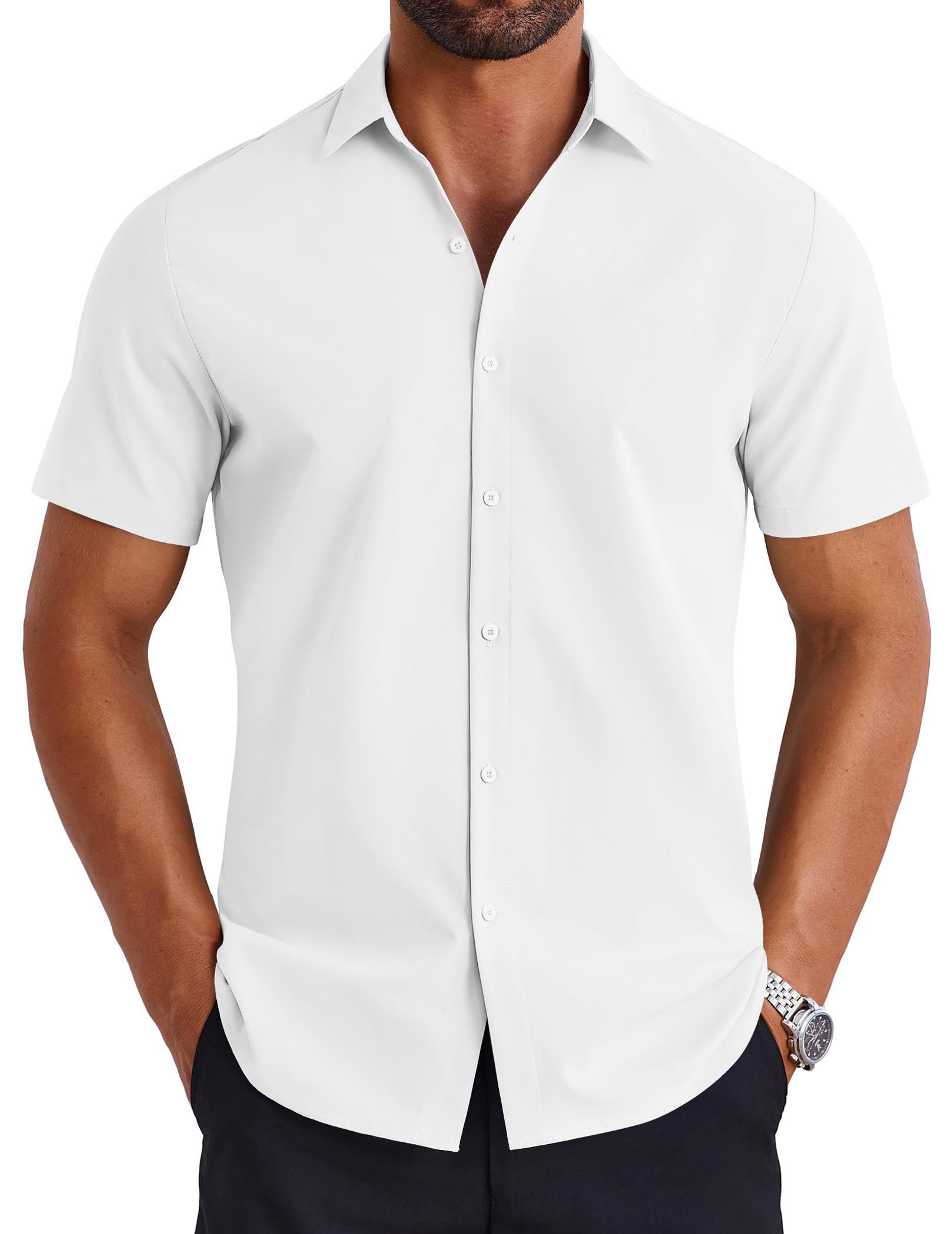COOFANDY Mens Button Down Shirts Short Sleeve Casual Shirt Summer Untucked Dress Shirts
