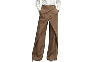 Linen Pants for Women Summer Fashion Button High Waist Staggered Design Wide Leg Beach Vacation Lounge Trousers