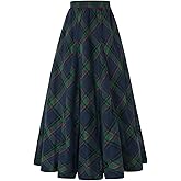 Scarlet Darkness Long Plaid Skirts for Women High Waist A Line Pleated Fall Maxi Skirts