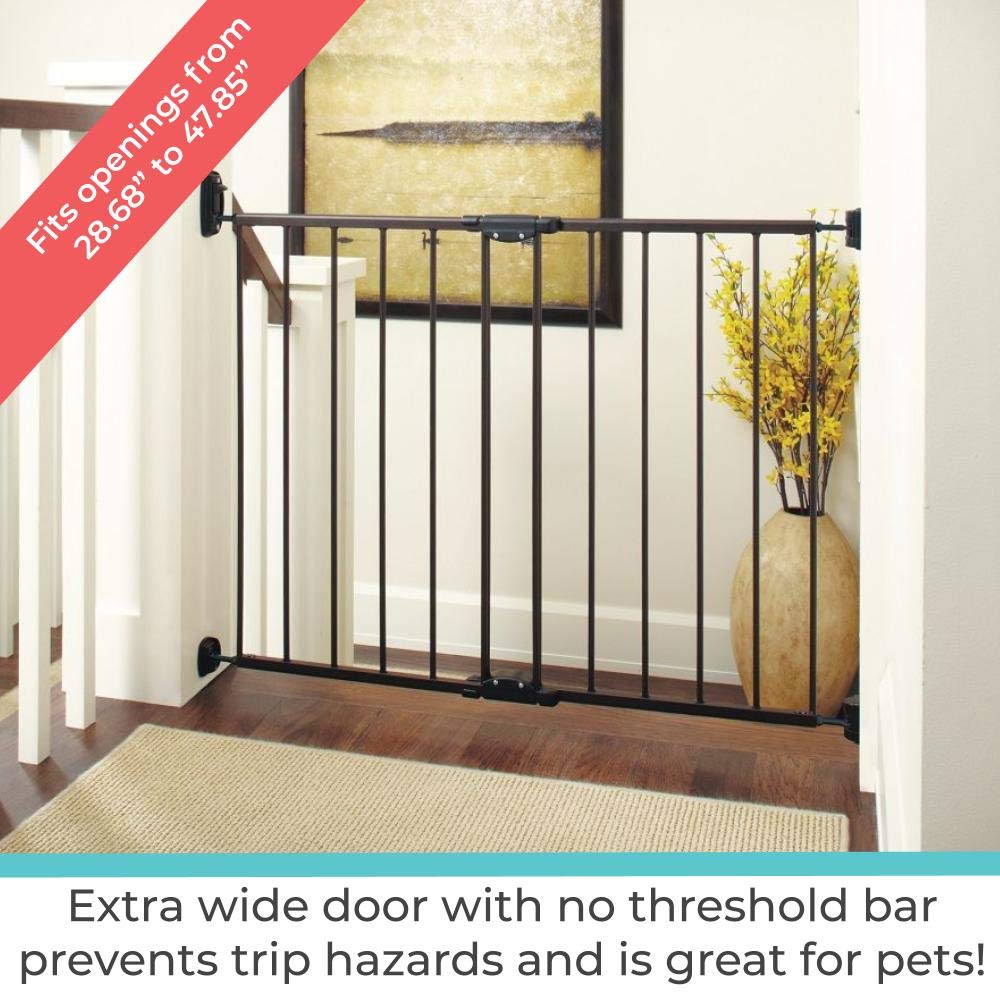 Toddleroo by North States 47.85" Wide Easy Swing & Lock Baby Gate: Ideal for Wider Areas and stairways. Hardware Mount. Fits Openings 28.68" - 47.85" Wide (31" Tall, Matte Bronze) : Indoor Safety Gates : Baby