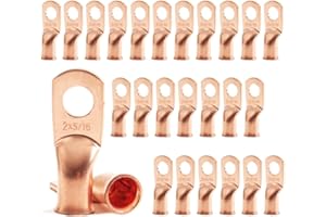 25pcs 2 AWG 5/16" Stud Heavy Duty Copper Ring Terminals Battery Cable Ends Wire Lugs 2 Gauge Battery Cable Lugs Bare Copper E