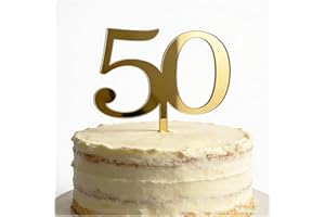 50th Birthday Cake Topper,Gold Mirror Acrylic Number 50 Decoration,Cheers to 50/Fifty Years Old,for Vow Renewal Wedding Anniv