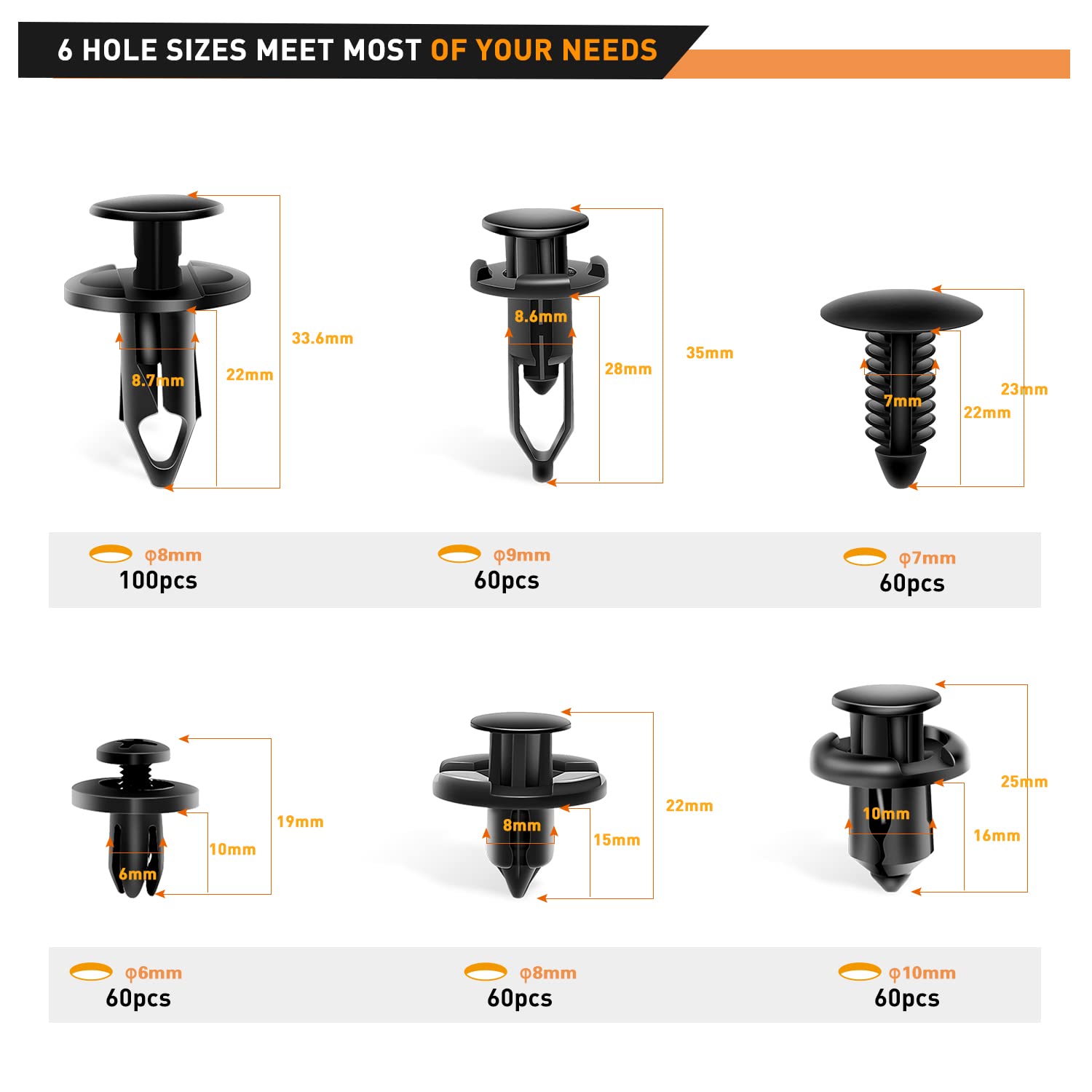 GOOACC 400PCS Universal Plastic Fender Clips, Push Bumper Fastener Rivet Clips Compatible for GM Ford Chrysler Toyota Honda, with 6 Most Popular Sizes