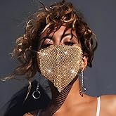 Yovic Sparkly Rhinestone Mesh Mask Crystal Masquerade Face Mask Party Nightclub Rave Mouth Covered Jewelry for Women(Gold)