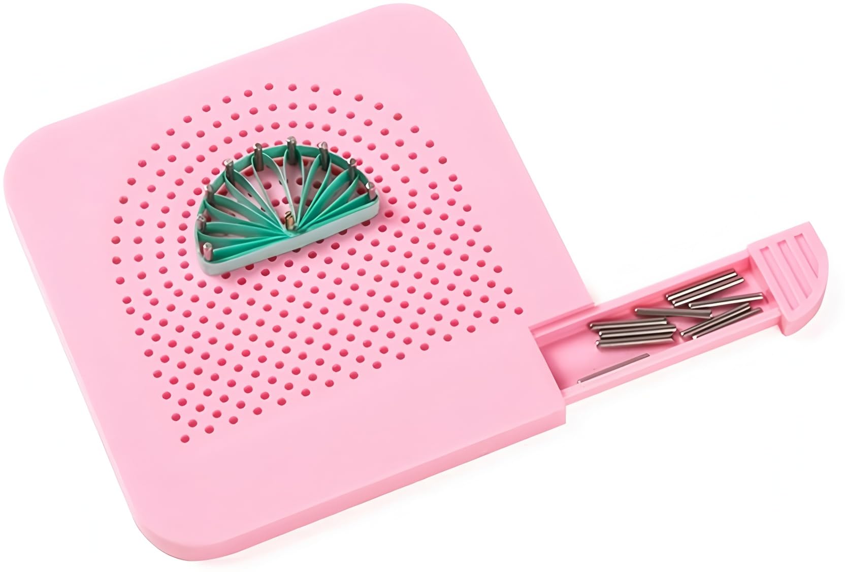 ODETOJOY Quilling Board with Pins Storage Paper Grid Guide Crafting Winder Roll Square Folding Craft Tools for Beginners (Pink)