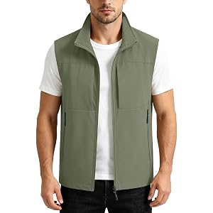 HYYGOCCTV Men's Stand Collar Zip Up Vest Lightweight Sleeveless Outerwear Waistcoat Layering Gilet Jacket Zipper Pockets