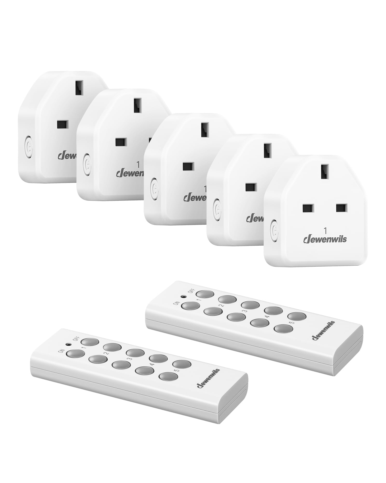 DEWENWILS Wireless Remote Control Sockets, 13A 3120W Heavy Duty Remote Switch, 30M Control Range, Programmable Remote Plug for Vacs, 5 Sockets and 2 Remotes