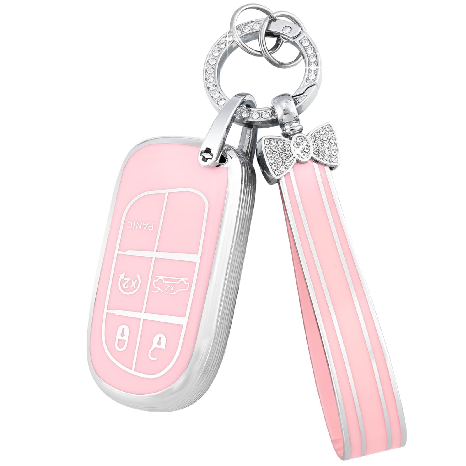 Photo 1 of PIFOOG Pink Key Fob Cover for Jeep Cherokee Grand Cherokee Compass Renegade Bling Keychain 5 Buttons Car Keys Case Shell Full Covers Protector Girly Women Cute TPU