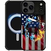 DJSOK Case for iPhone 17 Pro Max,Compatible with MagSafe,Anti-Scratch Shockproof Case,Ice and Fire Baseball American Flag