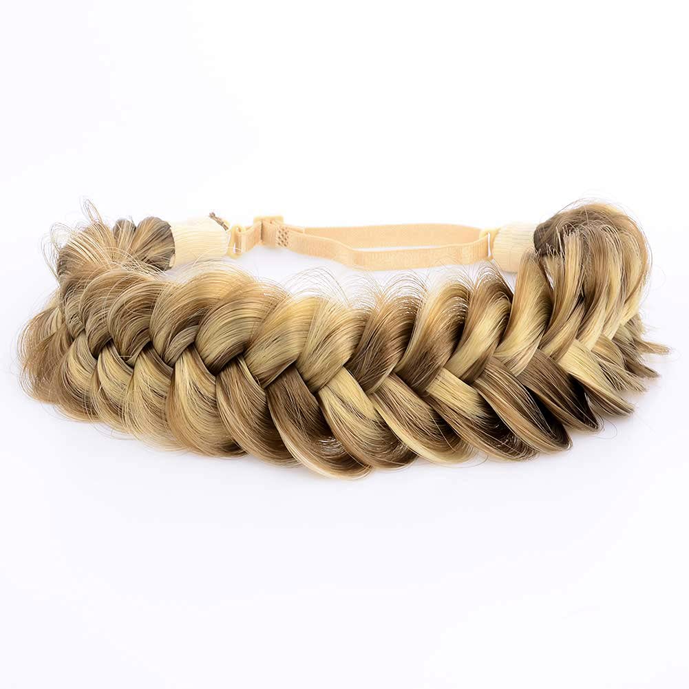 BOBIYA Messy Wide 2 Strands Synthetic Hair Braided Classic Chunky Plaited Elastic Stretch Headband (Highlighted)
