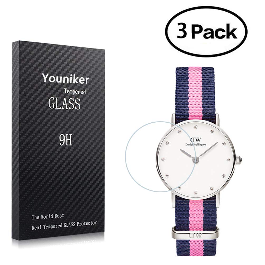 Youniker 3 Pack DW Watch Screen Protector Tempered Glass Compatible with Daniel Wellington Watch Screen Protectors Foils Anti-Scratch Anti-Fingerprint Bubble Free (Case:34MM)