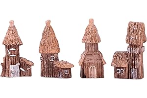 LONCESS Tree House Miniature Fairy Garden Accessories, Mini Vintage House Fairy Garden Decor, House Ornaments Kit Fairy Garden Supplies for DIY, Accessories, Home Micro Landscape Decoration, 4 Pieces