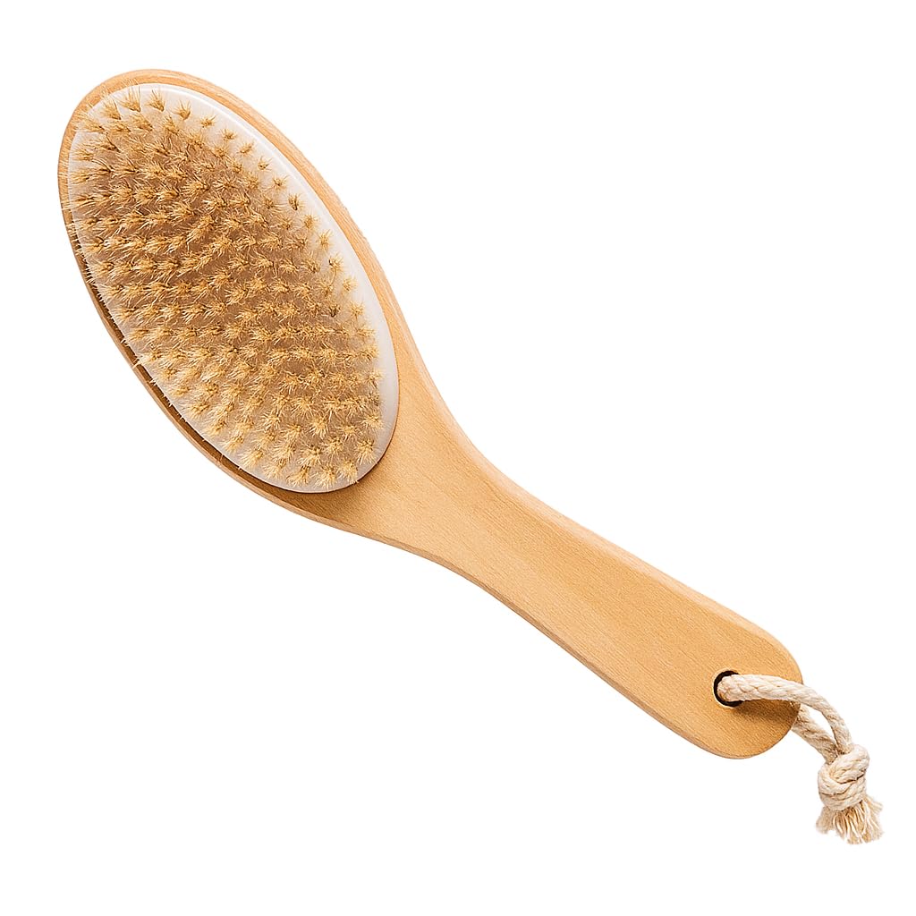 Photo 1 of 100% Natural Boar Bristle Body Brush with Contoured Wooden Handle for Dry Brushing Exfoliating Wooden Shower Brush for Smooth Glowing Skin by Touch Me