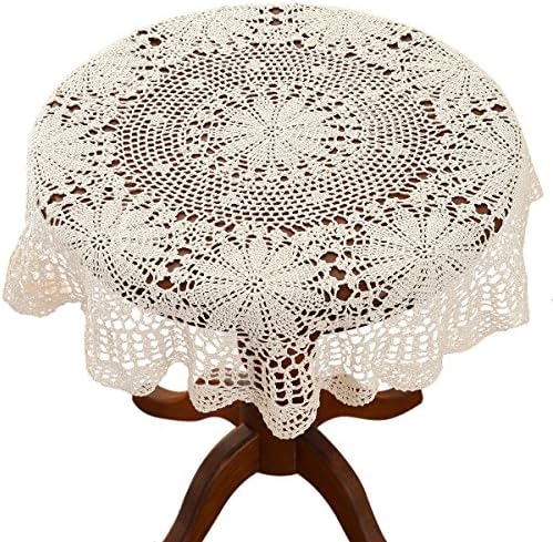 gracebuy39 Inch Beige Round 100% Handmade Crochet Lace Tablecloth Doilies