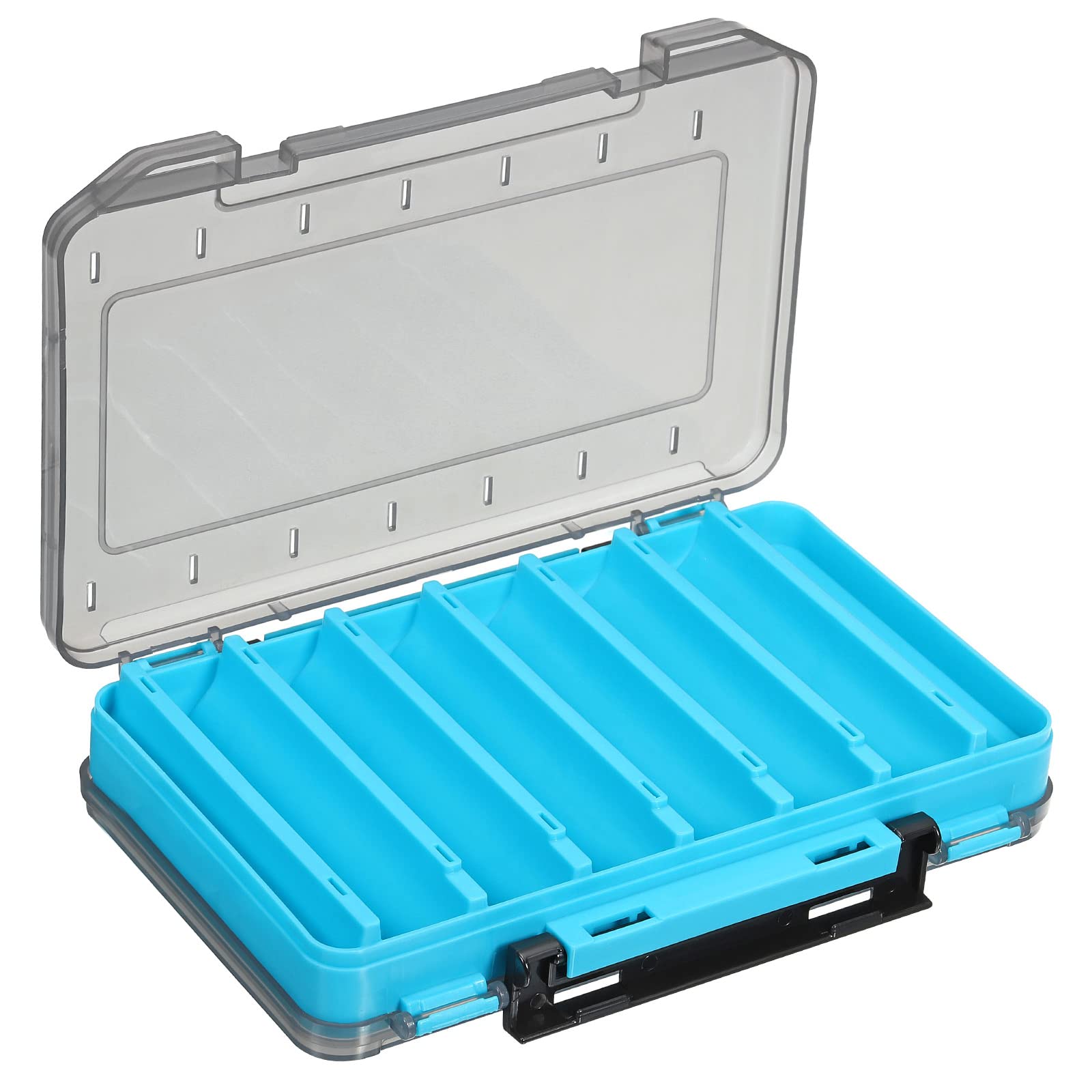 PATIKIL Two Sided Fishing Lure Storage Box Plastic Fish Tackle 14 Grids Container Organizer, Blue