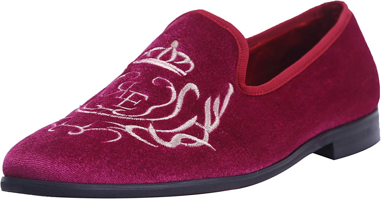 ELANROMAN Men's Loafers Velvet Embroidery Slip on Penny Party Wedding Prom Shoes