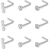 Mayhoop 20G Nose Rings Studs 316L Surgical Stainless Steel L Shape Bone Diamond Heart Corkscrew Nose Ring Nostril Piercing Jewelry For Women Men