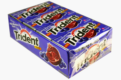 Trident Sugarless Gum with Xylitol, Wild Blueberry Twist Flavor, 12/18 Stick Packs -(216 Sticks Per Box!)