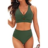 Tempt Me Women Two Piece Swimsuits High Waisted Bikini Set Tummy Control Bathing Suits Knot Twist Cutout Swimwear