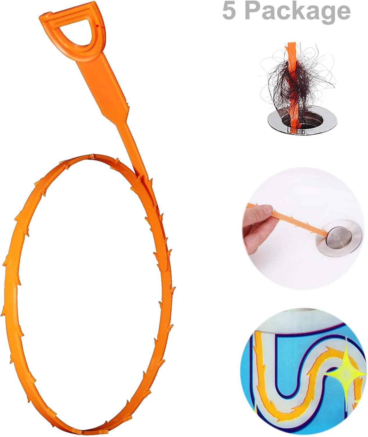 5 Pacakge 25 inch Hair Grabber Tool Drain Snake Hair Clog Remover Drain