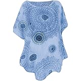 MERICAL Summer T Shirts for Women, Short Sleeve Wave Floral Print T-Shirt Blouse Casual Round Neck Tops Blue