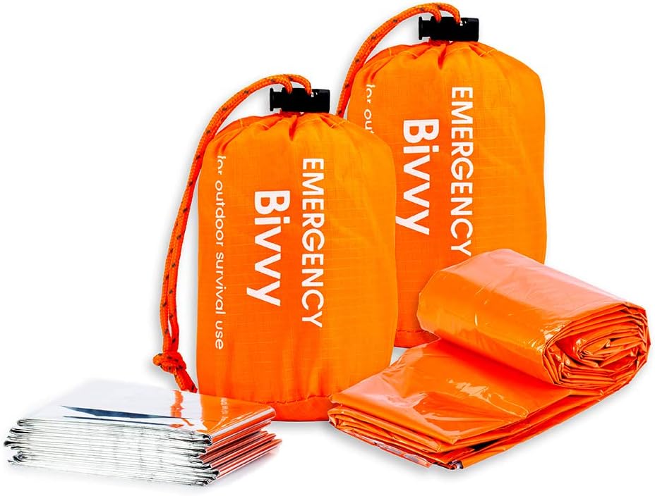 BesWlz Emergency Sleeping Bags, Survival Bivvy Sack Lightweight Waterproof, Portable Nylon Sack Gear for Outdoor Camping Hiking & Emergency Shelter (2Pack)+ Emergency Survival Blanket : Sports & Outdoors