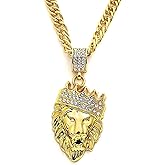 HUITIAN INTL Lion's head men's necklace, hip-hop jewelry gold crown lion's head pendant, Cuban chain gold necklace