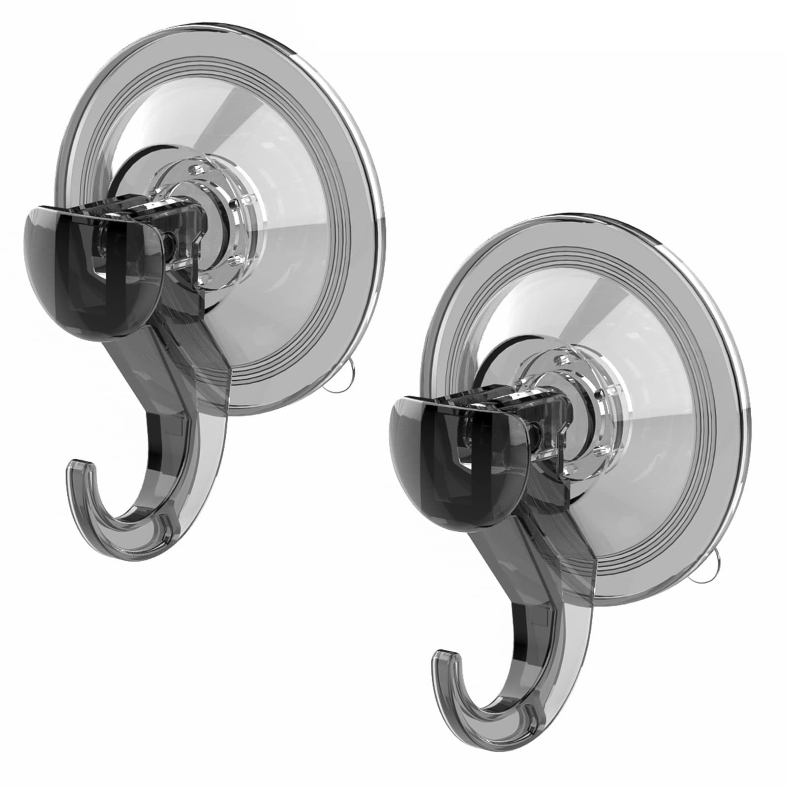 GlobaLink Bathroom Suction Hooks - 2 Pack Reusable Sucker Heavy Duty 3KG Capacity, Clear Black Shower Hooks for Bathroom, Kitchen, Window Bags, Coats, Caps, Towel