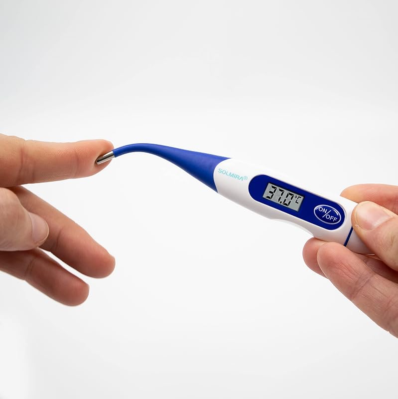 - Termómetro Digital, Preciso ±0.1°C, Punta Flexible, Oral/Rectal/Axilar, Resistente al Agua IP54, Aviso Sonoro, Estuche Incluido, Amarillo/Azul/Azul Marino