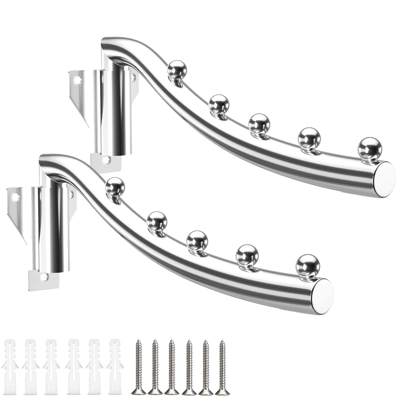 2 Pack Wall Mounted Clothes Hanger Rack, Wall Clothes Hanger Stainless Steel, 180° Folding Garment Hooks with Swing Arm Holder Space Saving Clothing Organizer for Bedrooms, Laundry Rooms or Bathrooms