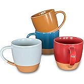 Mora Ceramic Artisan Matte Large Latte Mug Set of 4, 16oz - Microwavable, Porcelain Coffee Cups With Big Handle - Modern, Boho, Unique Style For Any Kitchen. Microwave Safe Stoneware - Marina Colors