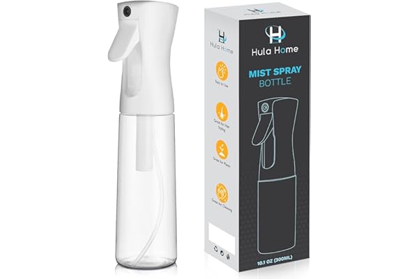 Hula Home Spray Bottle for Hair (10.1oz/300ml) - Continuous Empty Ultra Fine Plastic Water Mist Sprayer – For Hairstyling, Cleaning, Salons, Plants, Essential Oil Scents & More - White