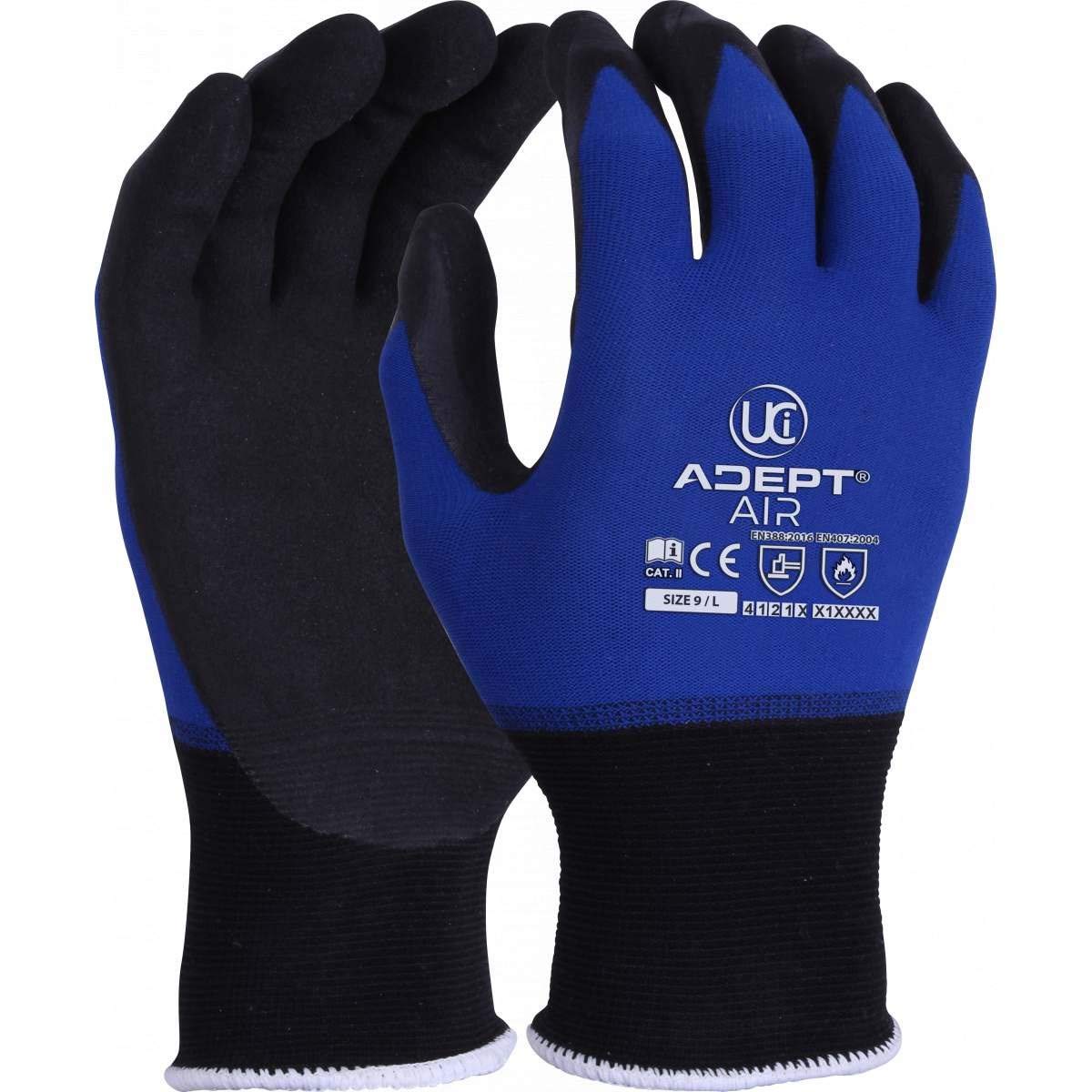 UCI Adept-AIR Blue Max Comfort Nylon Lycra Gloves Lightweight NFT® Palm (8/Medium)