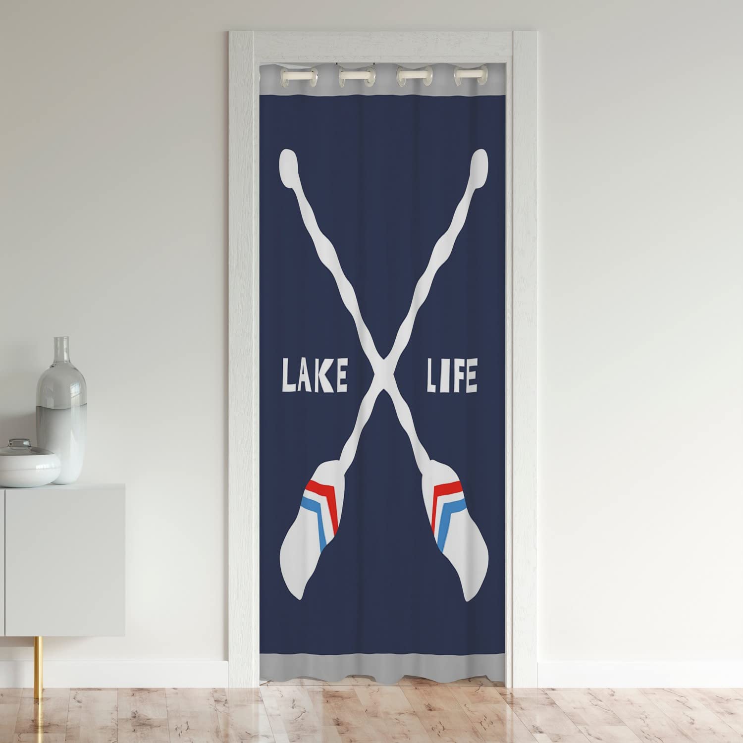 Welcome to The Lake Door Curtain for Doorway Privacy Lake Rules 30%-50% Room Darkening Blackout Insulated Thermal Curtain Lake House Decor Blue Window Treatments 86x203cm