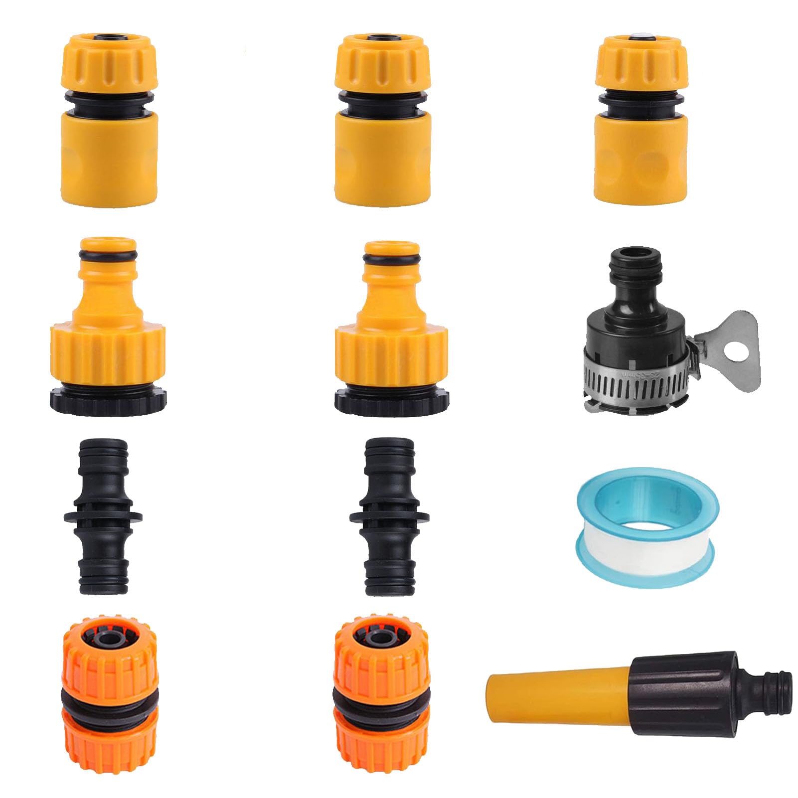 DuDuZui Garden Hose Quick Connect Set With Threaded Tap Connector, Universal Faucet Adapter, Waterstop, Double Male Fitting, Repair Kit, Tape and Nozzle
