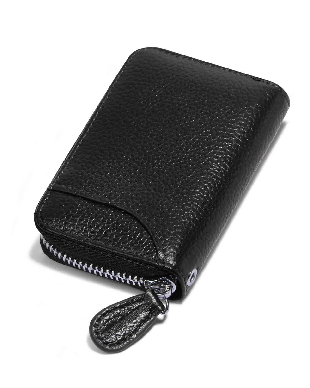 Credit Card Holder Small RFID Blocking Ladies Wallet with Stainless Steel Zipper Excellent Genuine Leather Accordion Wallets Case for Mens and Womens id Compact Slim Blocked Zip Accordian Cards Black