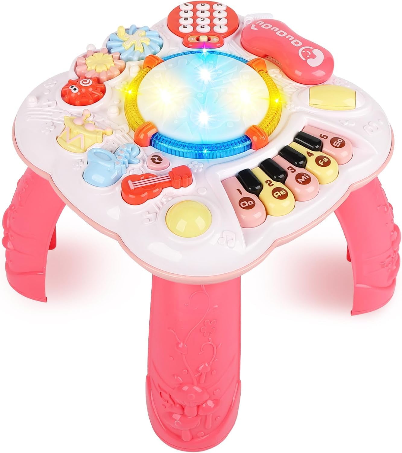 iFunLong Baby Activity Table, Baby Musical Toys 6-12 Months, Activity Center for 1 2 3 Years Old - Pink (Size:30 * 30 * 31cm)