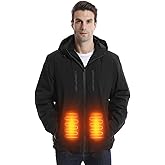 Smilodon Men's Heated Jacket, Lightweight Soft shell Electric Heating Coat Battery 7.4 V 5-Zone Winter Jacket with Hood