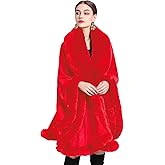 Obosoyo Ponchos for Women Shawls and Wraps Evening Dresses Faux Fur Collar Cloak Cape Pashmina