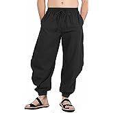 perdontoo Mens Casual Cotton Linen Pant Elastic Waist Drawstring Yoga Jogger Pants