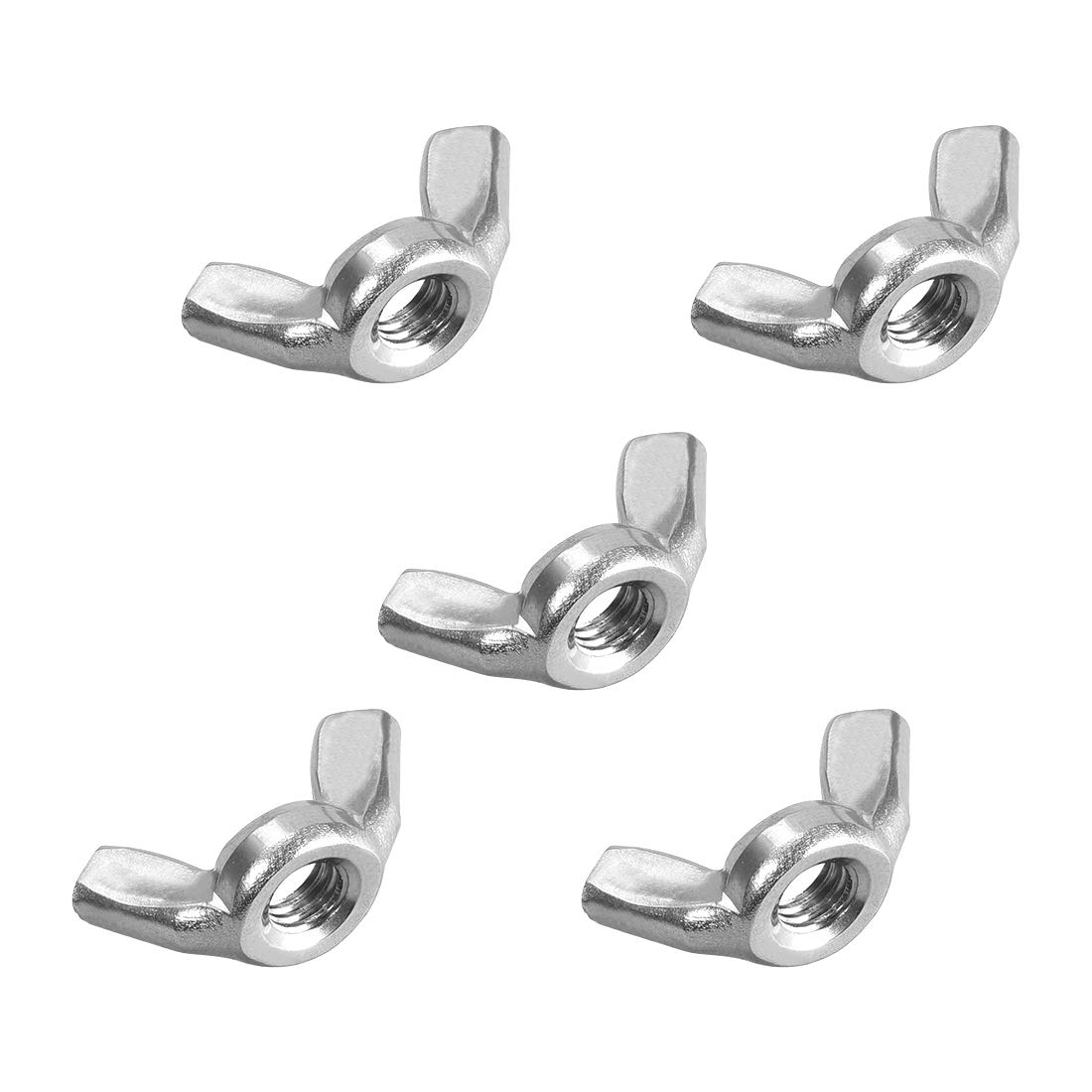 sourcing map M6 Wing Nuts, Stainless Steel 201 Fasteners Parts Hurrican Screws Hand Twist Tighten Ear Butterfly Nut, 5pcs