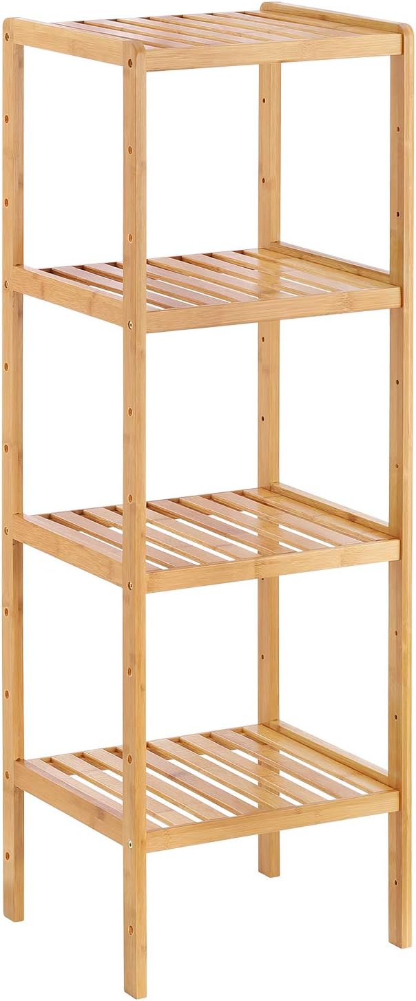 Bamboo Bathroom Shelf Stand, 4-Tier Storage Rack Shelving Unit, Free Plant Flower Display Standing Shelf Units for Bedroom Hallway Kitchen
